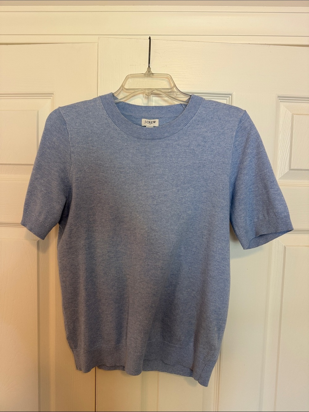 J. Crew Heathered Light Blue Short-Sleeve Crewneck Sweater